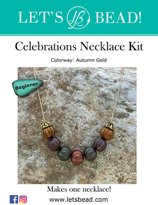 Beginner necklace kit with gold chain, fall colored ribbed beads.