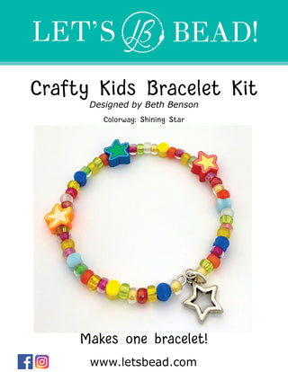 Kids memory wire bracelet kit with silver star charm, multicolored beads.