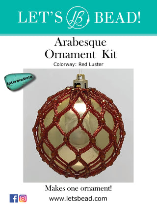 Beaded Ornament Kit with with gold orb and red seed beads.