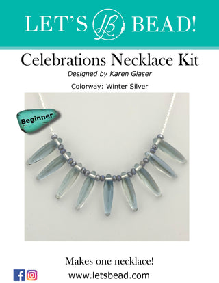 Beginner necklace kit,  with silver chain, blue and silver glass beads.