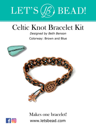 Intermediate bracelet kit with copper button , brown and blue leather card.