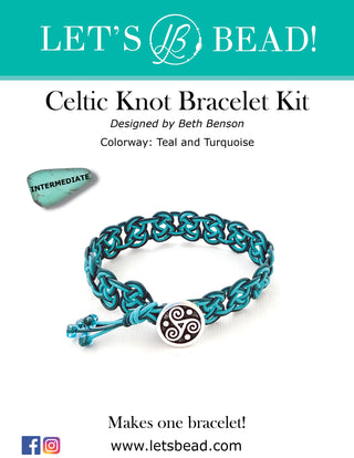 Intermediate bracelet kit with silver button, teal and turquoise leather cords.
