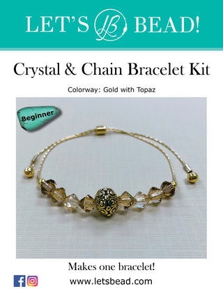 Beginner bracelet kit with gold chain, findings, bead, and faceted topaz beads.